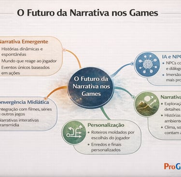 A imagem representa o jogador como agente central da narrativa nos videogames, destacando a convergê