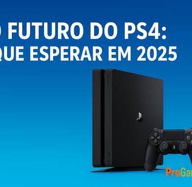 PS4 e seu controle com o título 'O Futuro do PS4: O Que Esperar em 2025' sobre fundo azul