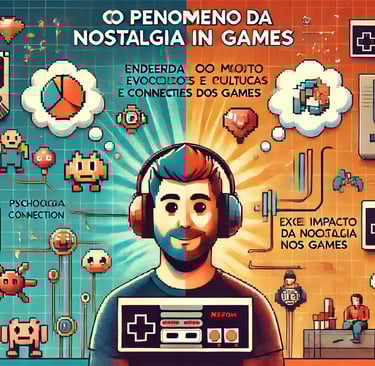 elementos de jogos 8-bit, controles clássicos e um fundo misturando arte em pixels