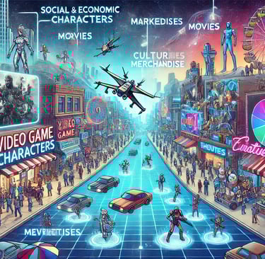 Personagens fictícios de videogames aparecem como marcas em painéis publicitários, vitrines de lojas