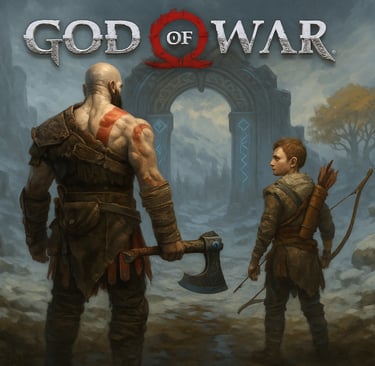 Kratos e Atreus na transição entre mitologias em God of War.