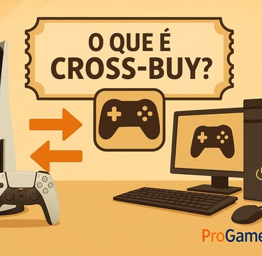 PlayStation 5 e PC conectados por setas simbolizando Cross-Buy
