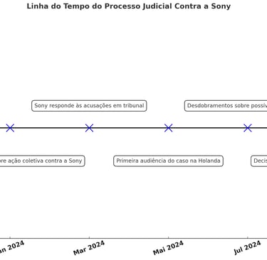 Linha do tempo exibindo os eventos-chave do processo judicial contra a Sony por preços abusivos
