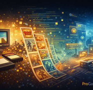 Ilustração mostra a evolução histórica dos jogos de quadrinhos do pixel ao ambiente digital moderno