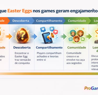 Infográfico mostrando como Easter Eggs geram engajamento e aumentam a longevidade dos jogos