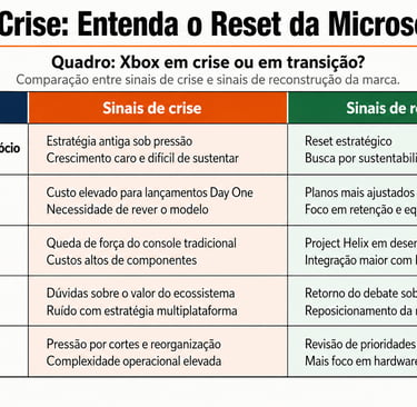 Quadro compara crise e reconstrução do Xbox na Microsoft Gaming.