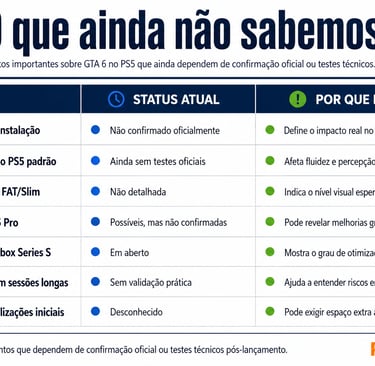 Quadro lista pontos ainda não confirmados sobre GTA 6 no PS5.