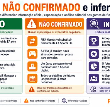 Quadro sobre fatos, dados não confirmados e inferências nos games de futebol