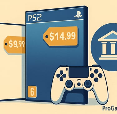 Caixas de jogos clássicos com preços e ícone de preservação cultural.