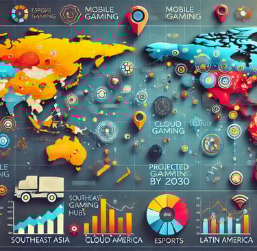 regiões de maior crescimento futuro no mobile gaming, com foco em Sudeste Asiático, América Latina