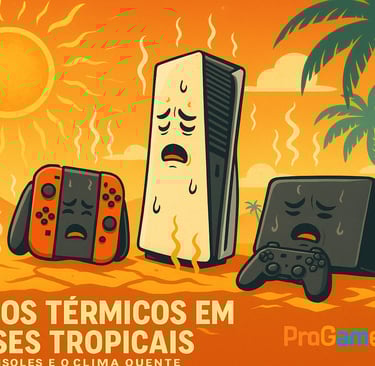 Consoles superaquecendo sob sol intenso em região tropical.