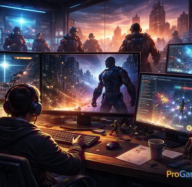 Desenvolvimento de jogo AAA inspirado em quadrinhos em estúdio moderno e tecnológico