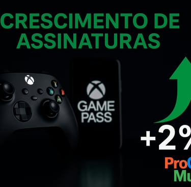 seta verde e número +2%, simbolizando o contraste entre o crescimento de serviços e a queda na venda