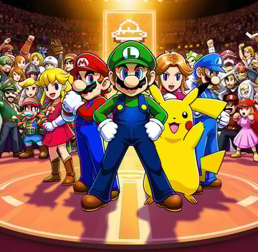 a group of people standing around a basketball court