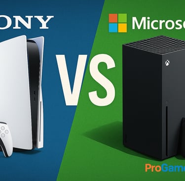 Comparação conceitual entre duas plataformas de games, representando Sony x Microsoft