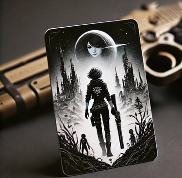 a card deck with a picture of a woman holding a gun