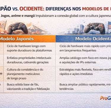 Tabela comparativa entre modelos de negócio japoneses e ocidentais na indústria de games