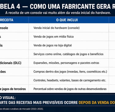 Tabela mostra as principais fontes de receita de fabricantes de consoles
