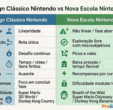 Tabela 16:9 comparando design clássico e nova escola Nintendo