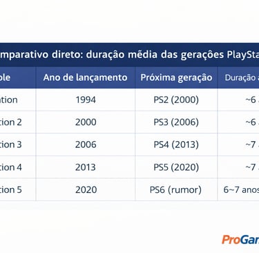 Tabela comparativa da duração média das gerações de consoles PlayStation