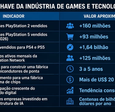 Tabela com indicadores sobre vendas de consoles, chips e investimentos em IA