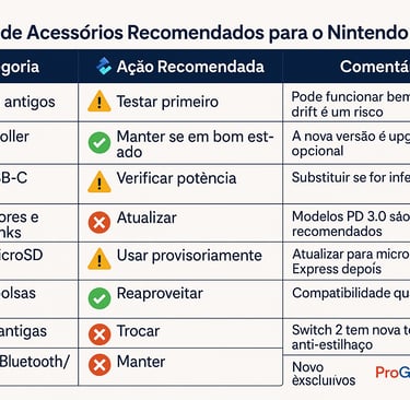 recomendações de compatibilidade e atualização de acessórios do Nintendo Switch 2.