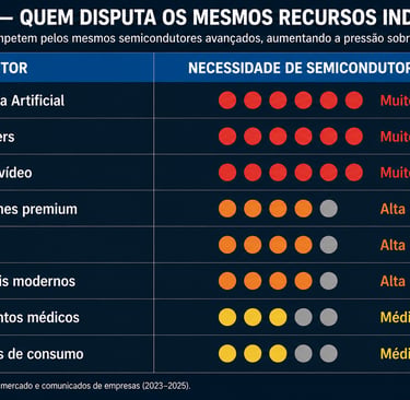 Tabela compara setores conforme a demanda por semicondutores avançados