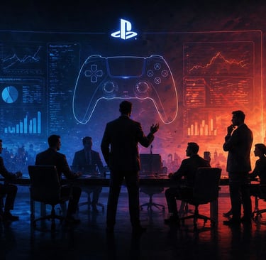 Console moderno entre narrativa gamer e decisões corporativas.