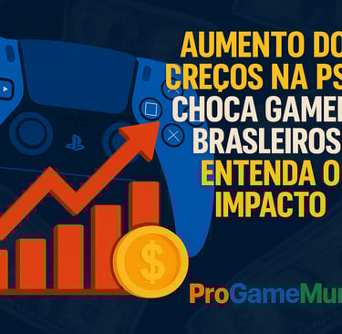 Controle do PlayStation e gráfico de preços em alta com marca ProGameMundo.
