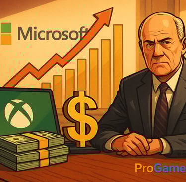 Executivo da Microsoft diante de gráfico de crescimento e logotipo do Xbox.