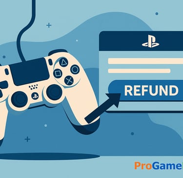 Controle PlayStation apontando para botão de reembolso.