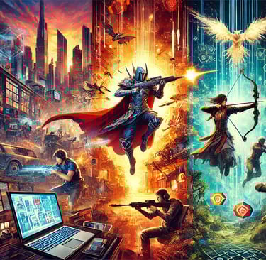 heróis, jogos de azar, magia e mapas estratégicos, destacando a diversidade e criatividade