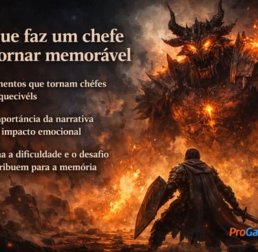 Guerreiro encara três chefes gigantes em cenário sombrio de fantasia e ruínas.