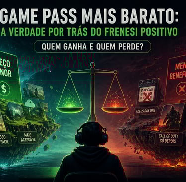 Imagem editorial sobre preço menor e mudanças no Game Pass.