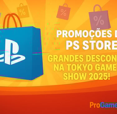 Ilustração vibrante da PS Store com sacolas coloridas simbolizando promoções na Tokyo Game Show 2025