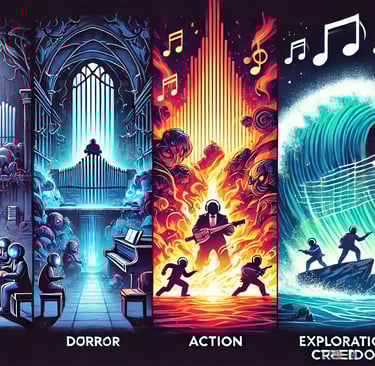 Adaptação das trilhas sonoras em jogos de terror, ação e exploração.