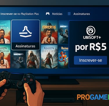Jogador explorando os jogos da Ubisoft disponíveis no PS por apenas R$5.