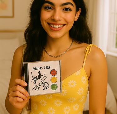 a woman in a yellow dress holding a sign that says thinkin't -
