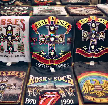 a variety of t - shirts and other items on display