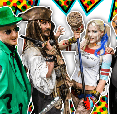 a group of people dressed in costumes for halloween