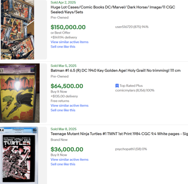 ebay sold listings of cgc graded comic books 2025