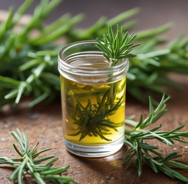 A serene workspace with natural skincare products and plants bathed in soft sunlight