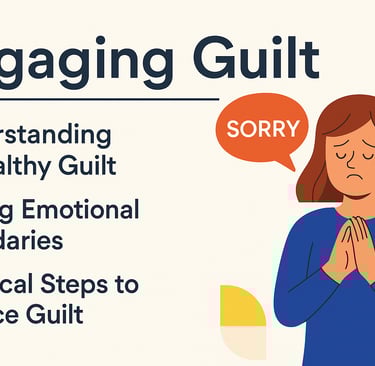 Engaging Guilt blog header with text on unhealthy guilt, boundaries, and steps to reduce guilt