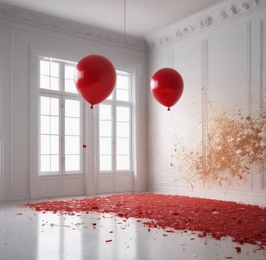 Close-up of a red balloon with a small prize tag peeking out from inside