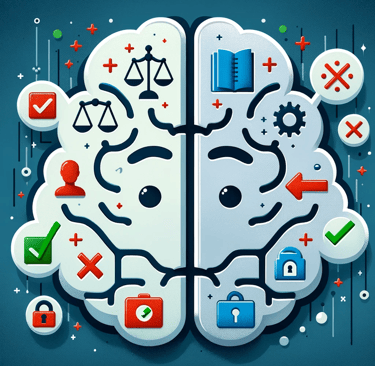 a digital AI brain displaying both ethical and unethical elements
