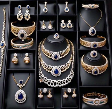 a display case with many different types of jewelry