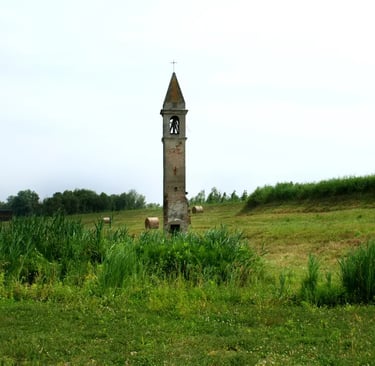 Campanile di Rivà solitary bell tower in the Po Delta countryside near Rovigo Veneto