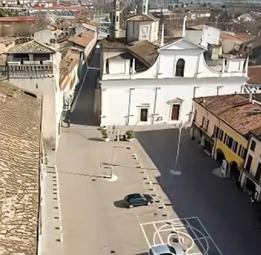 Piazza Mazzini in Castel Goffredo, view of the star-shaped cobblestone patterns