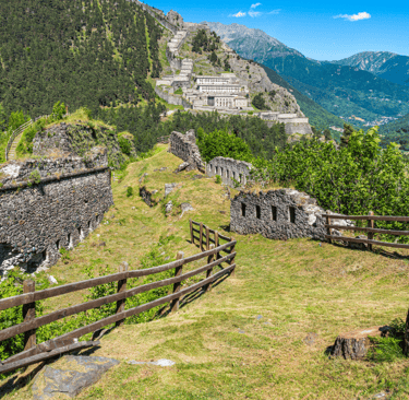 Panoramic view of Forte di Fenestrelle stretching along the mountain slope