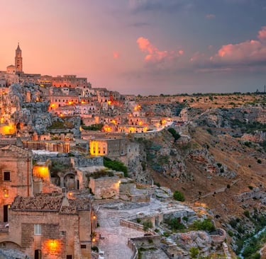 Ancient stone houses and cave dwellings of Matera Sassi in Southern Italy UNESCO site